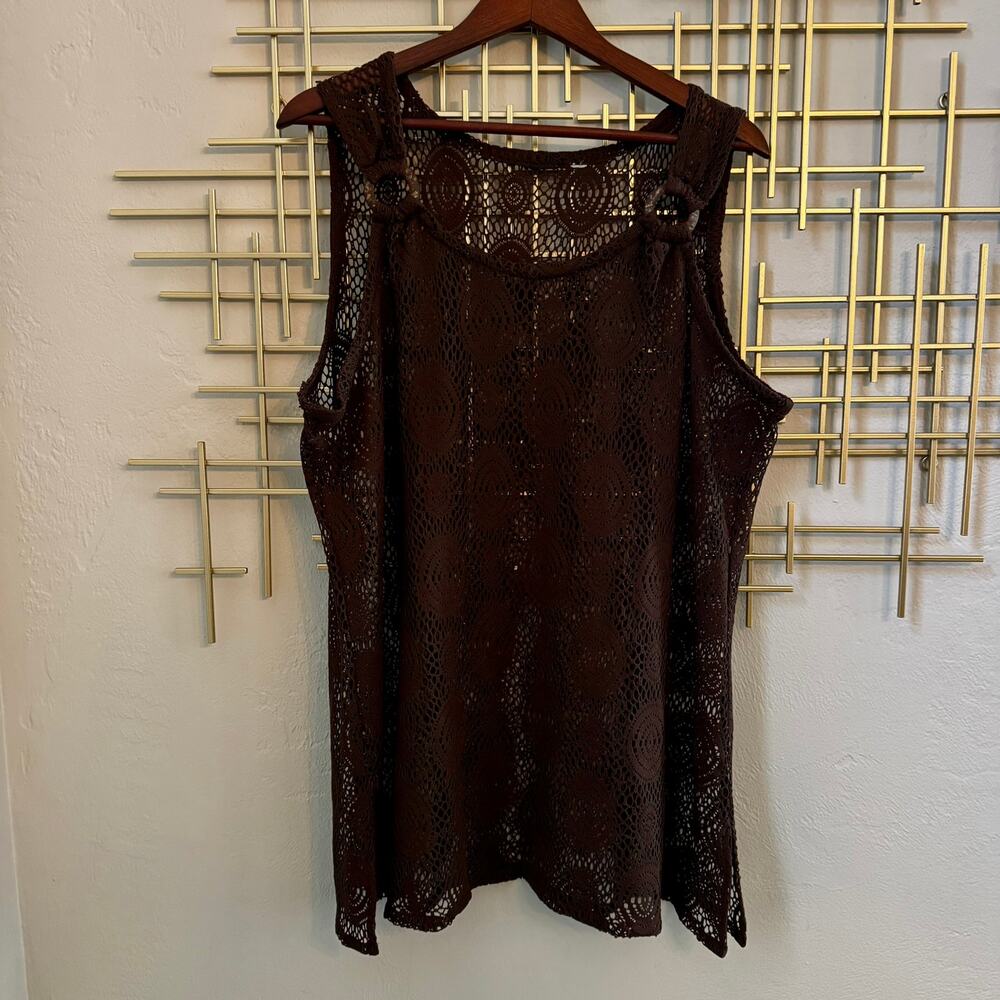 Brown Crochet Boho Tunic Tank Beach Cover Up Plus Size